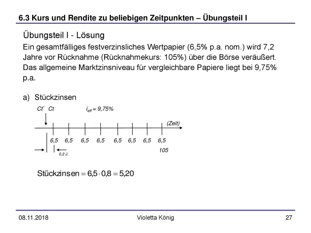 6.3 Kurs und Rendite zu beliebigen Zeitpunkten – Übungsteil I
