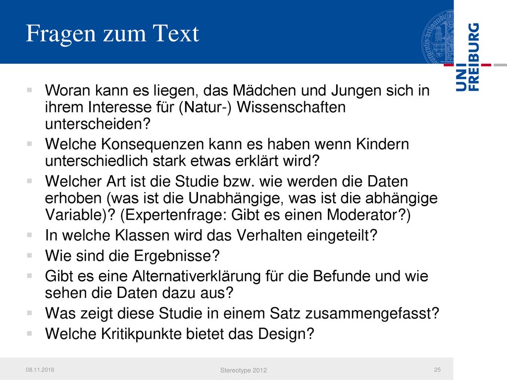 Fragen zum Text Woran kann es liegen, das Mädchen und Jungen sich in ihrem Interesse für (Natur-) Wissenschaften unterscheiden