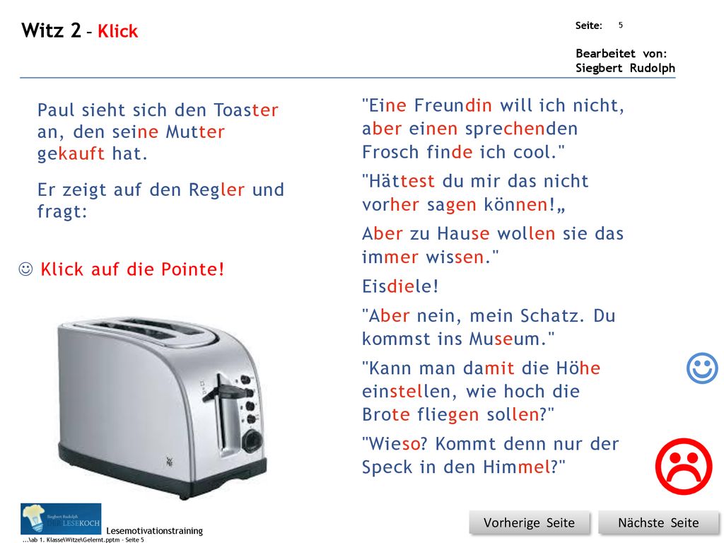 Witz 2 – Klick Paul sieht sich den Toaster an, den seine Mutter gekauft hat.