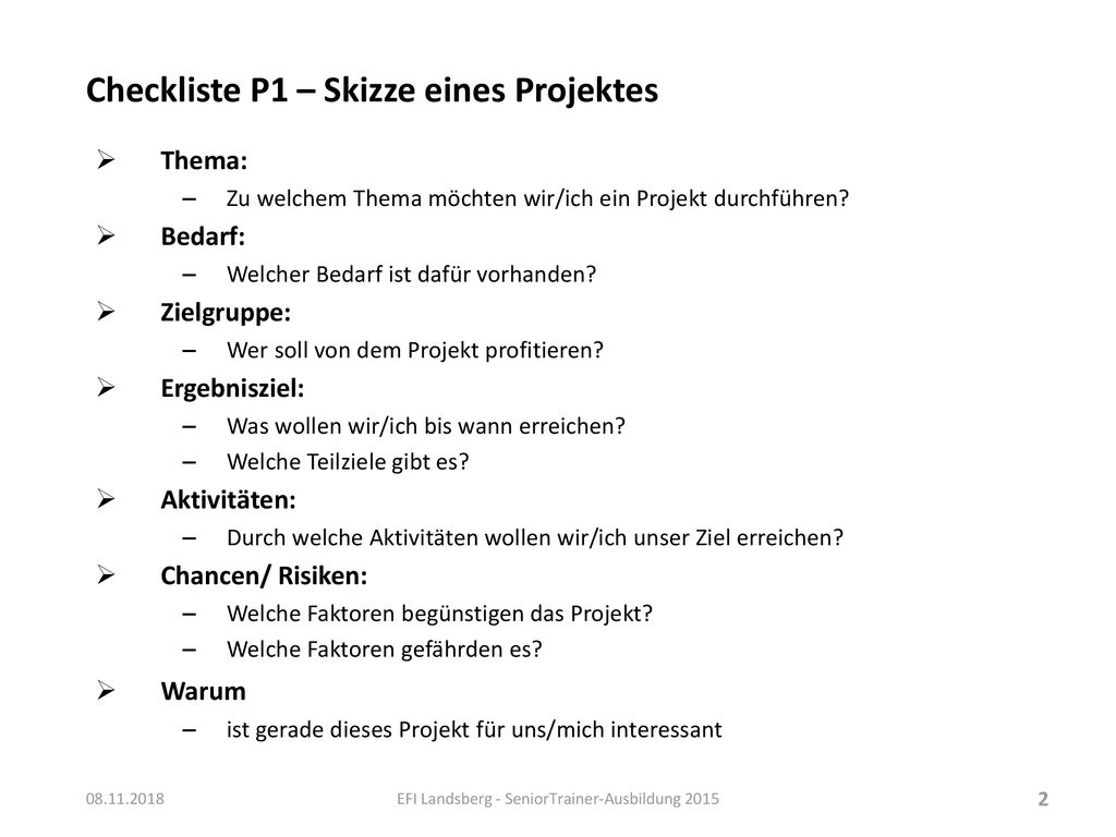 Checkliste P1 – Skizze eines Projektes