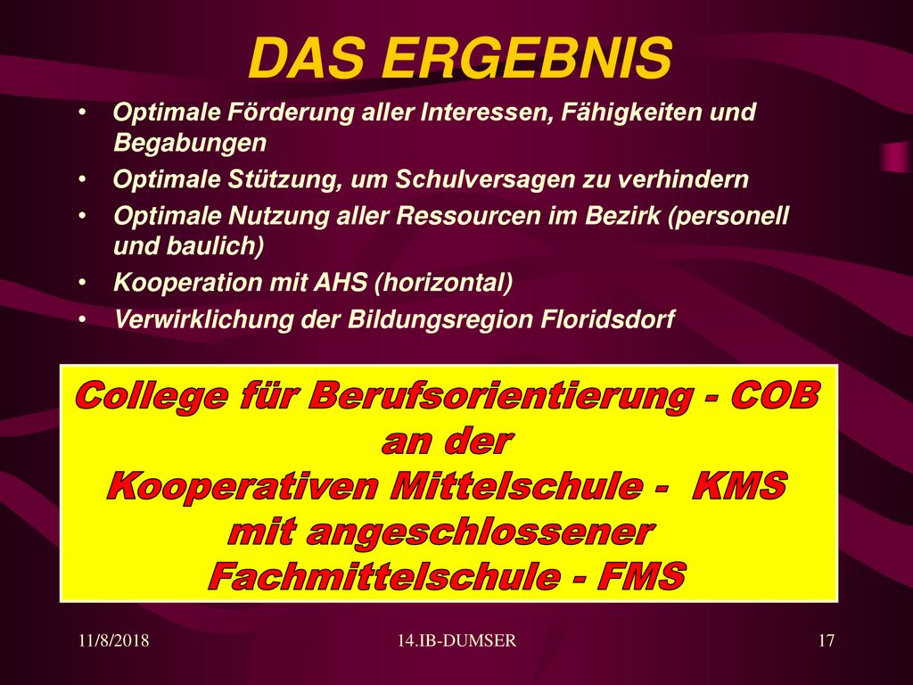 DAS ERGEBNIS College für Berufsorientierung - COB an der