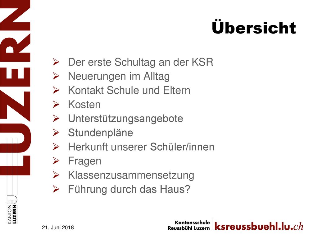 Übersicht Der erste Schultag an der KSR Neuerungen im Alltag