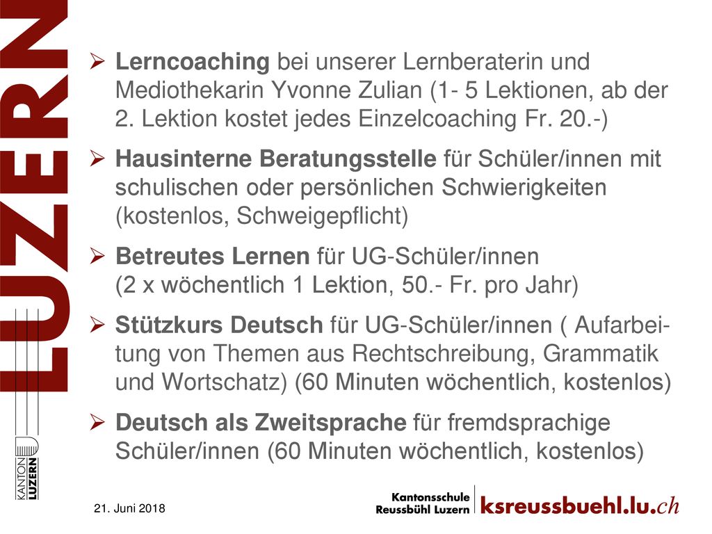 Lerncoaching bei unserer Lernberaterin und Mediothekarin Yvonne Zulian (1- 5 Lektionen, ab der 2. Lektion kostet jedes Einzelcoaching Fr. 20.-)
