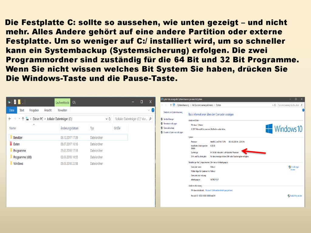 Die Festplatte C: sollte so aussehen, wie unten gezeigt – und nicht