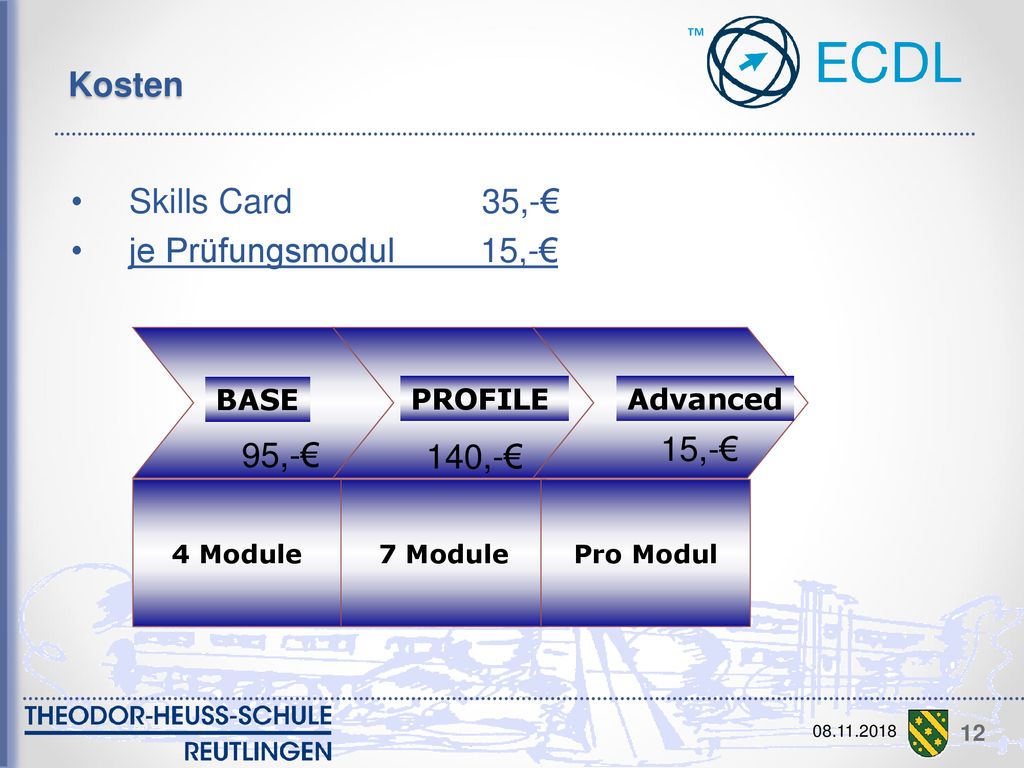 Kosten Skills Card 35,-€ je Prüfungsmodul 15,-€ 15,-€ 95,-€ 140,-€
