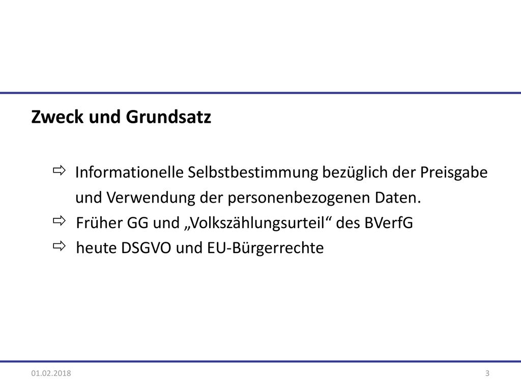 Zweck und Grundsatz Informationelle Selbstbestimmung bezüglich der Preisgabe. und Verwendung der personenbezogenen Daten.