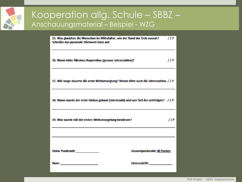 Kooperation allg. Schule – SBBZ – Anschauungsmaterial – Beispiel - WZG