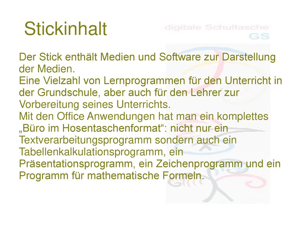 Stickinhalt Der Stick enthält Medien und Software zur Darstellung der Medien.