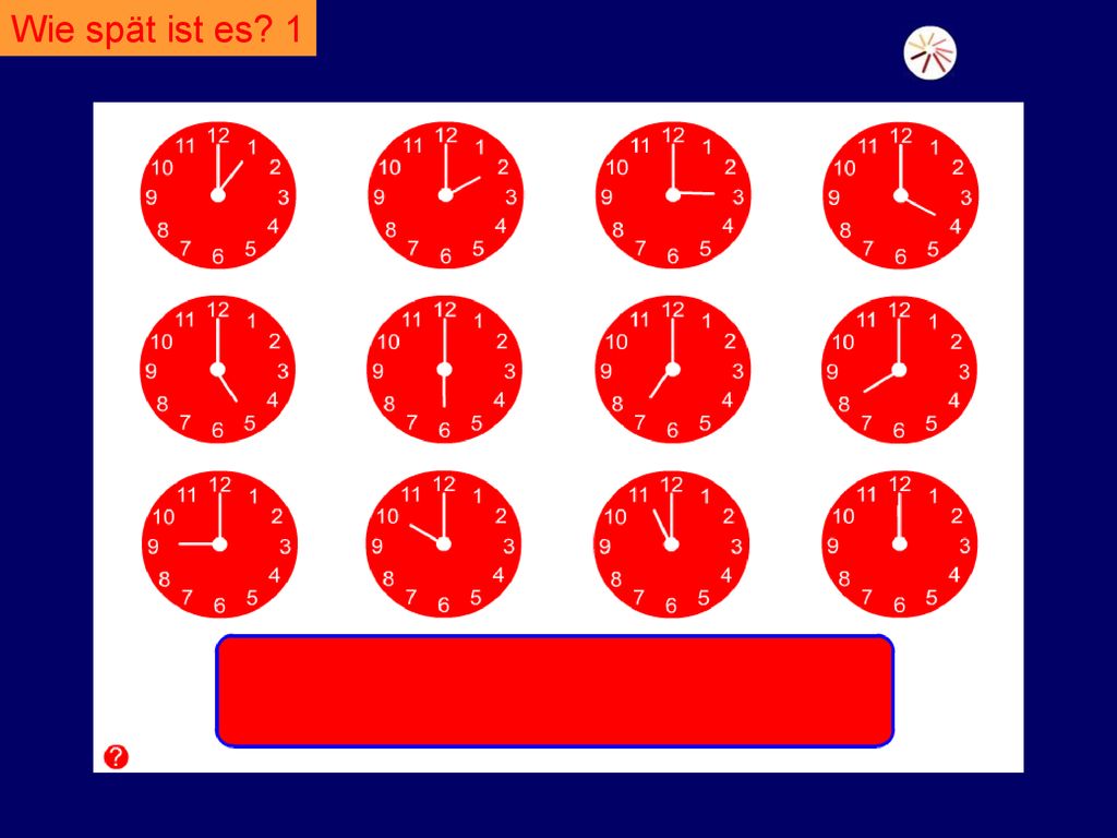 Wie spät ist es 1 Click on the clock faces to see the time.