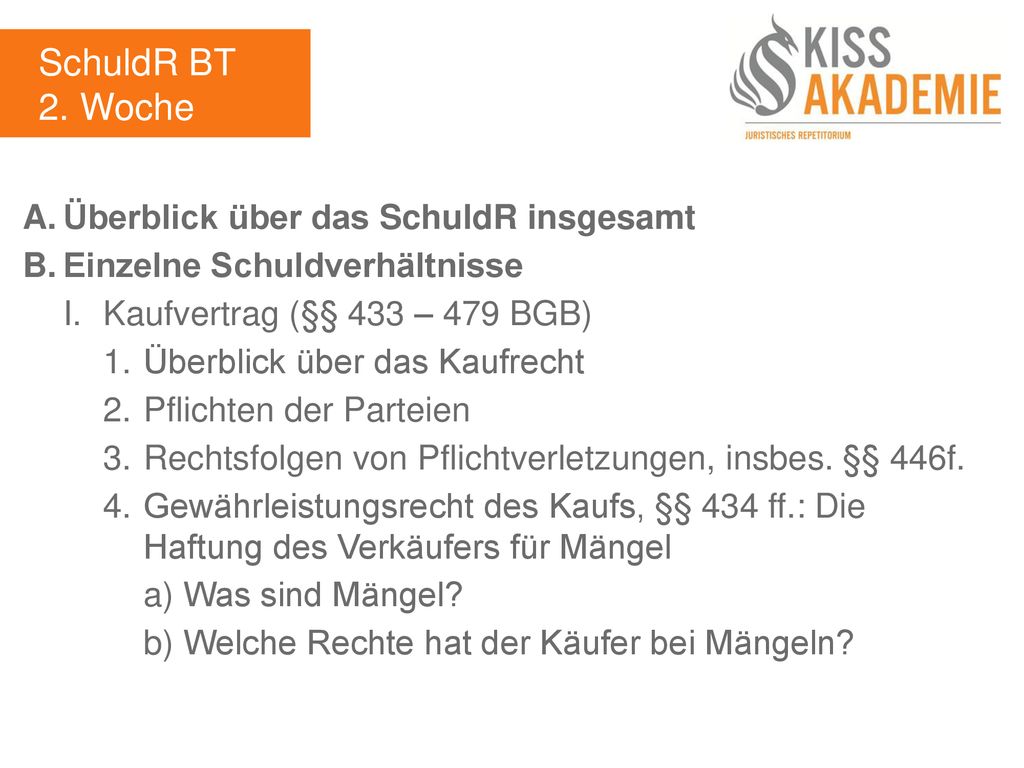 SchuldR BT 2. Woche A. Überblick über das SchuldR insgesamt