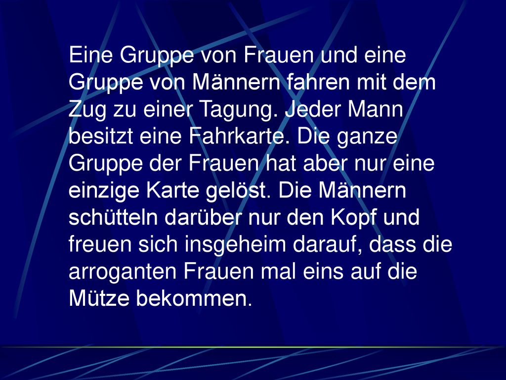 Eine Gruppe von Frauen und eine Gruppe von Männern fahren mit dem Zug zu einer Tagung.