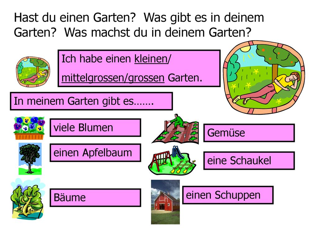 Hast du einen Garten. Was gibt es in deinem Garten