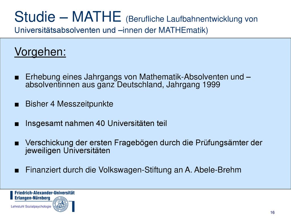 Studie – MATHE (Berufliche Laufbahnentwicklung von Universitätsabsolventen und –innen der MATHEmatik)