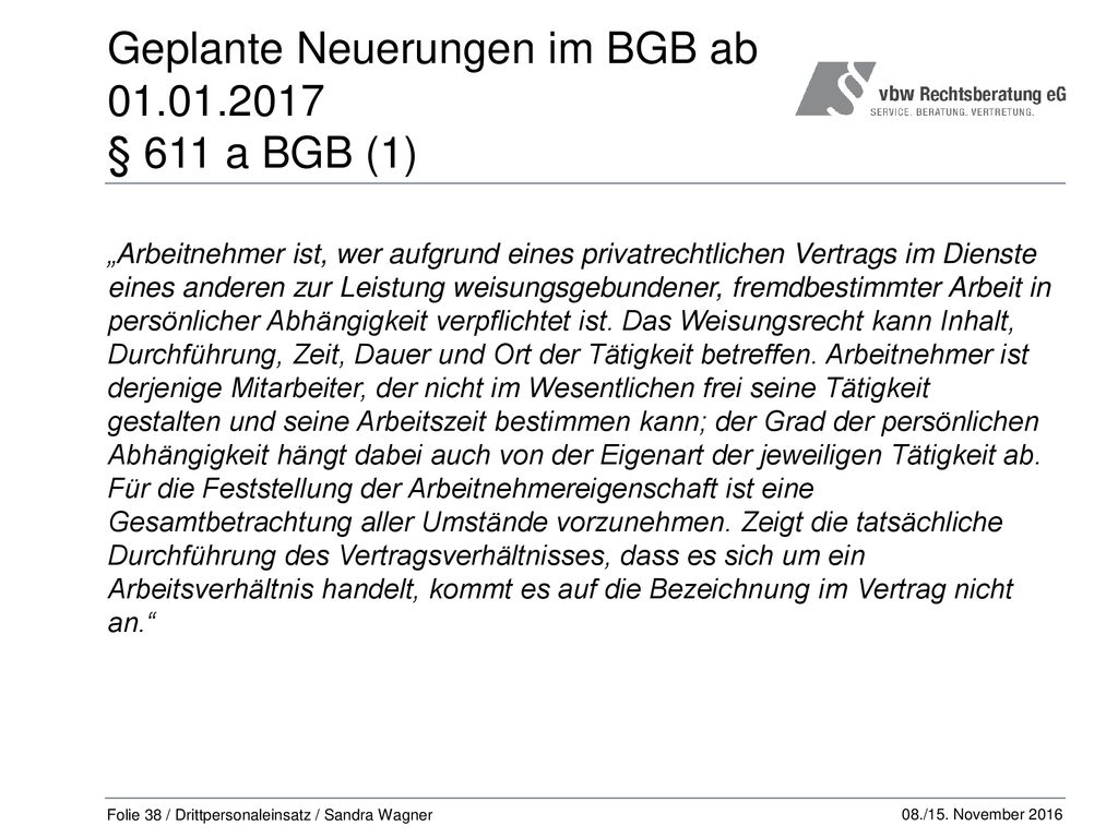 Geplante Neuerungen im BGB ab § 611 a BGB (1)