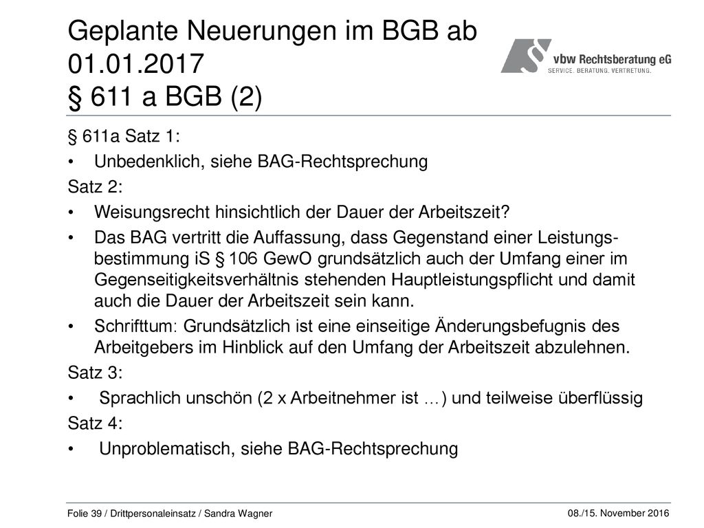 Geplante Neuerungen im BGB ab § 611 a BGB (2)