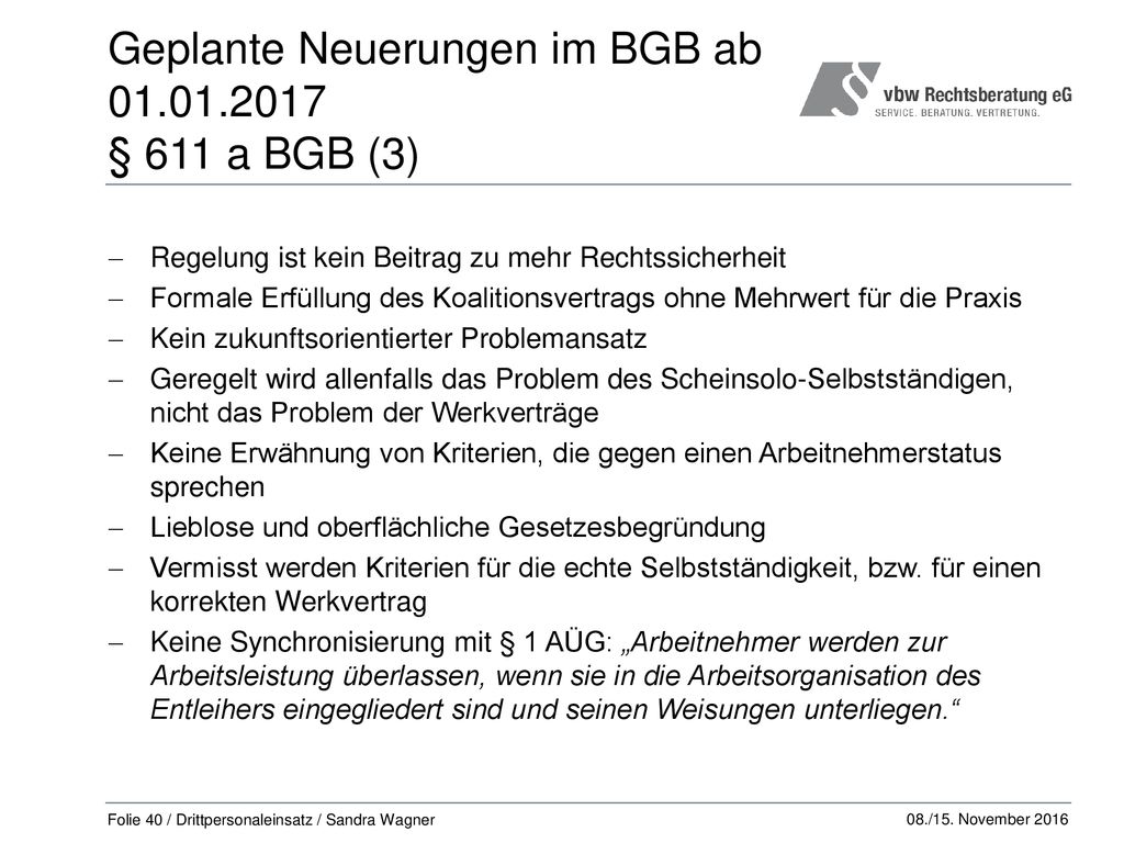 Geplante Neuerungen im BGB ab § 611 a BGB (3)
