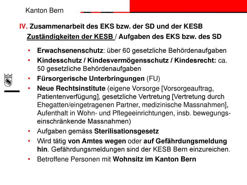 IV. Zusammenarbeit des EKS bzw. der SD und der KESB