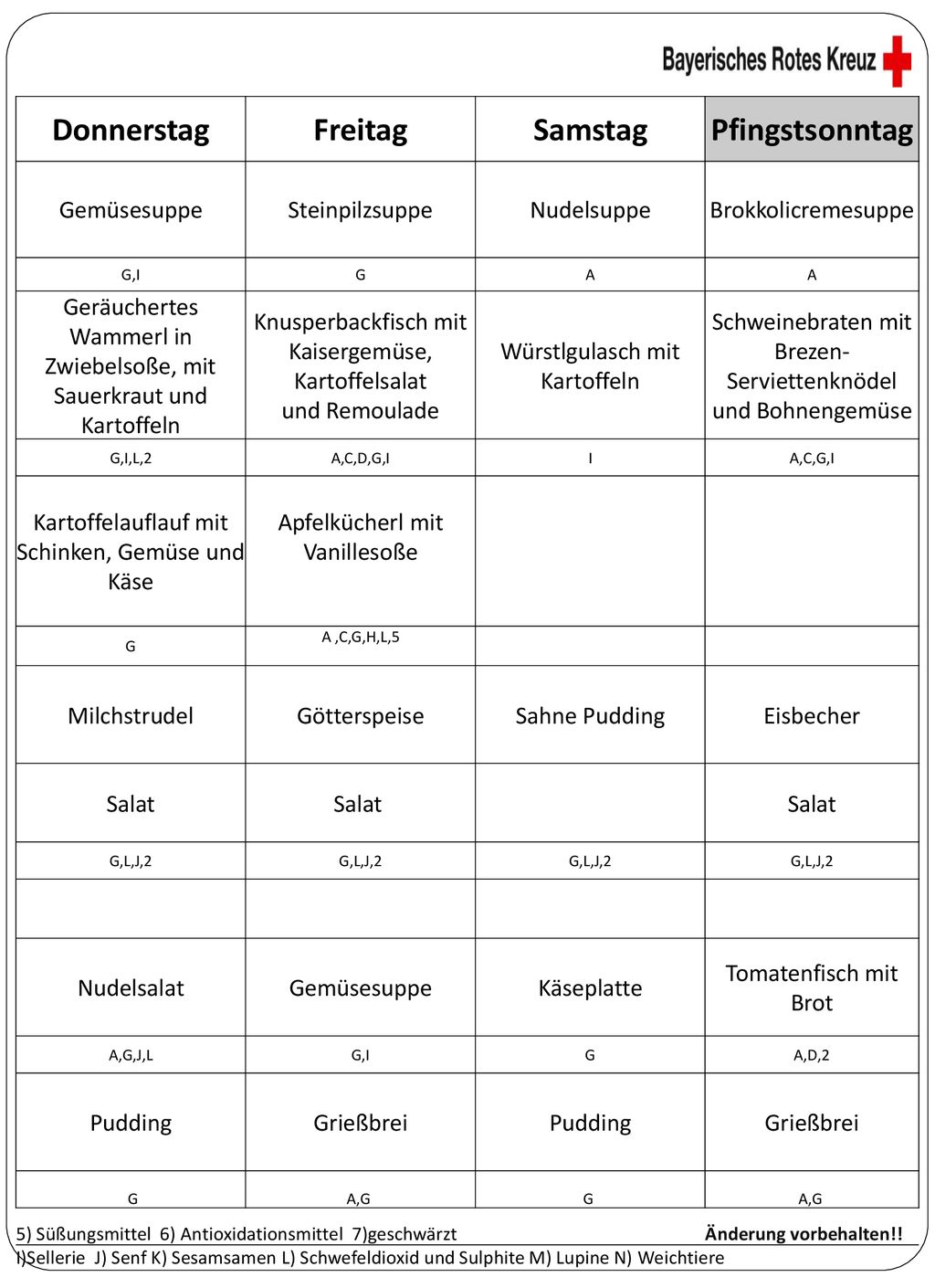Donnerstag Freitag Samstag Pfingstsonntag