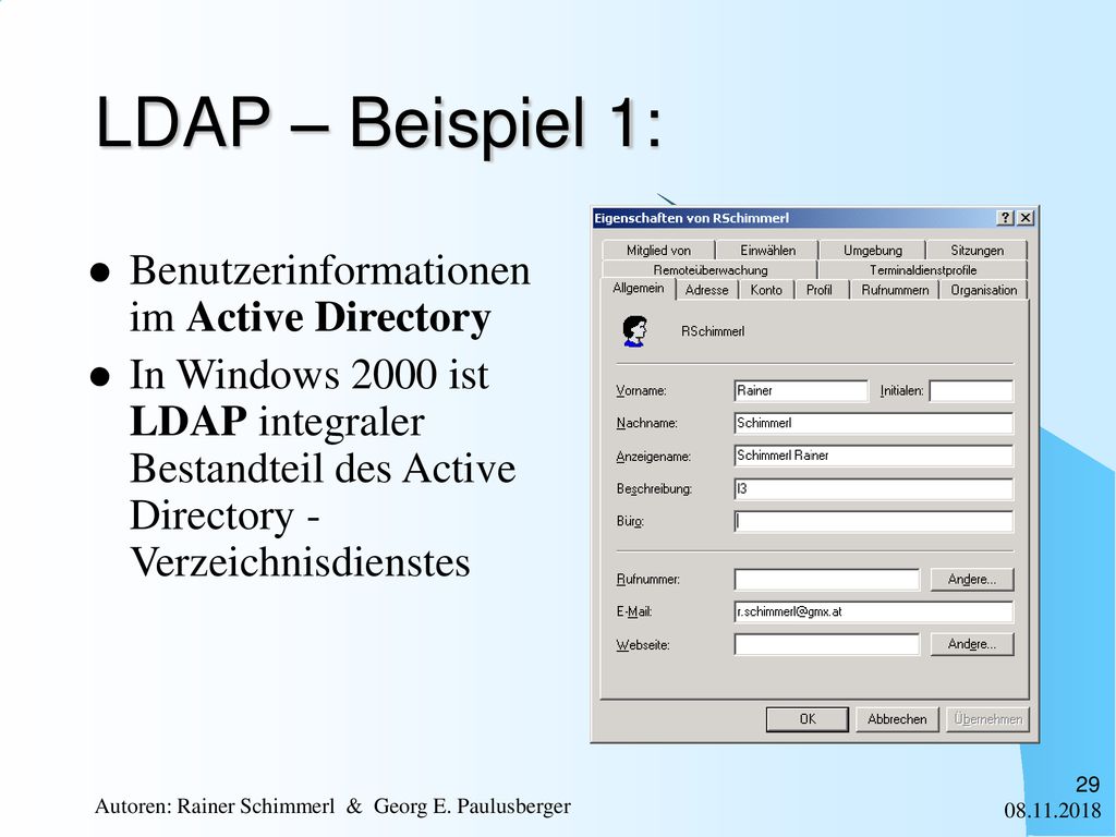 LDAP – Beispiel 1: Benutzerinformationen im Active Directory