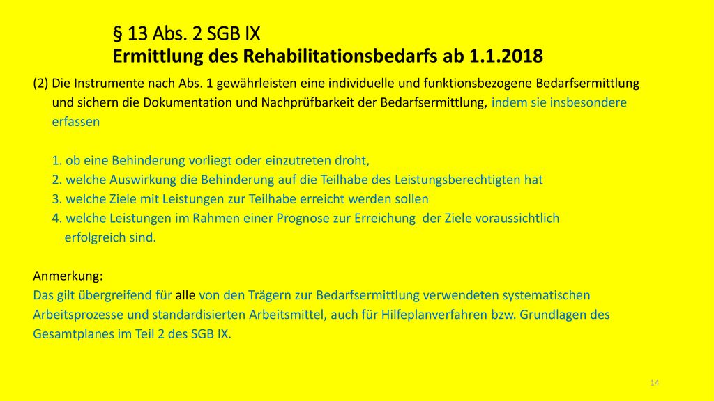 § 13 Abs. 2 SGB IX Ermittlung des Rehabilitationsbedarfs ab