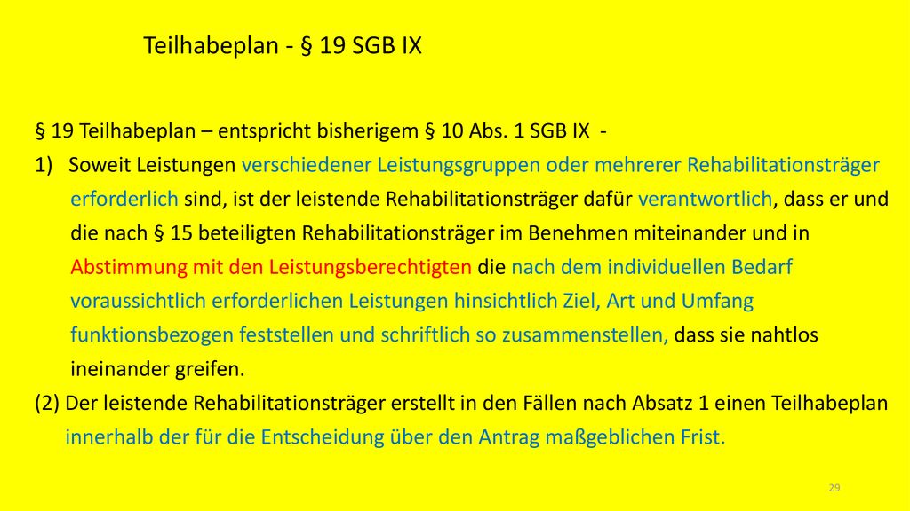 Teilhabeplan - § 19 SGB IX § 19 Teilhabeplan – entspricht bisherigem § 10 Abs. 1 SGB IX -
