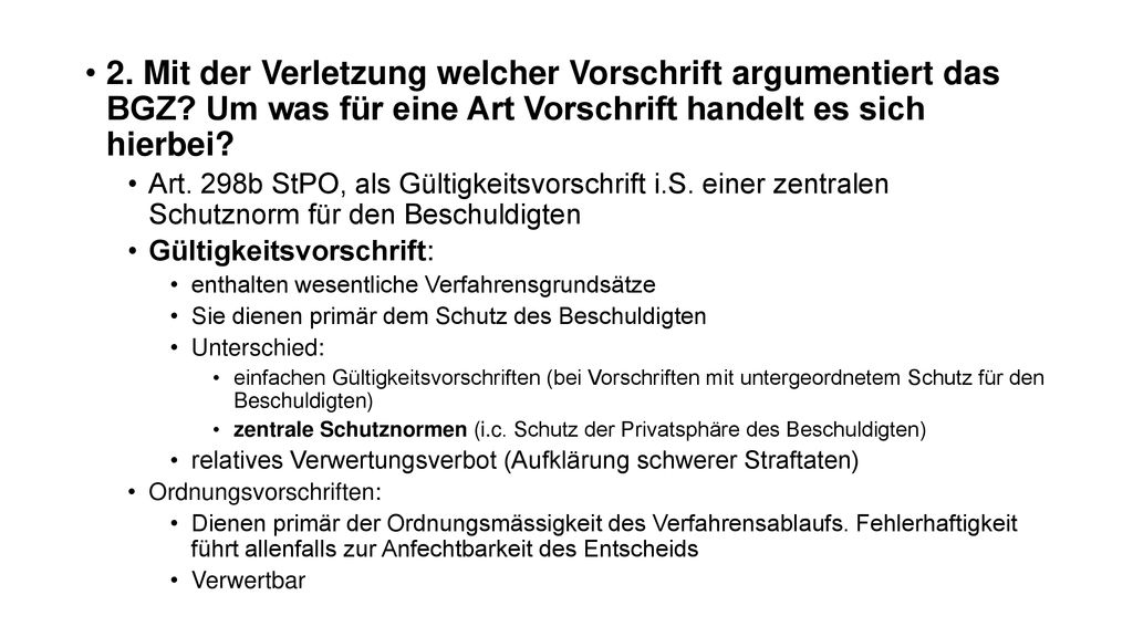 2. Mit der Verletzung welcher Vorschrift argumentiert das BGZ