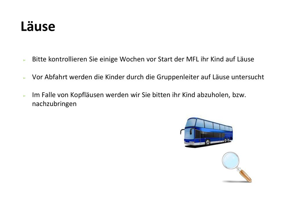 Läuse Bitte kontrollieren Sie einige Wochen vor Start der MFL ihr Kind auf Läuse.
