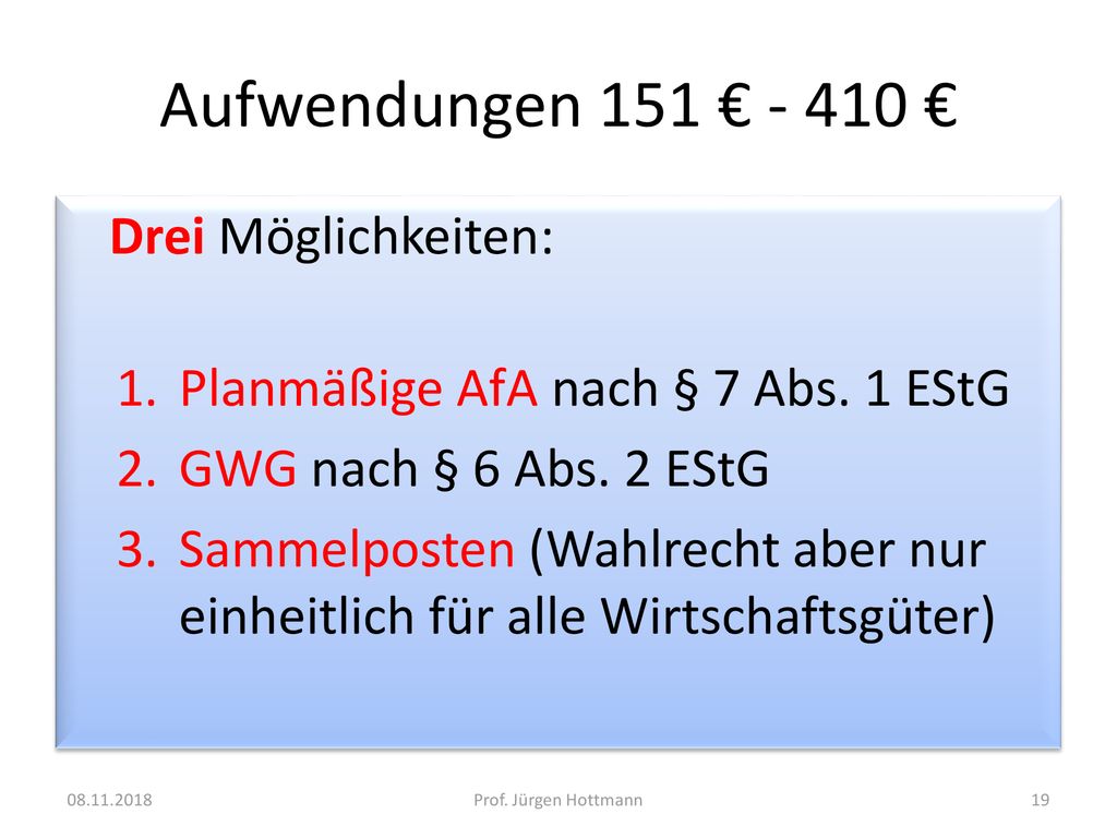 Aufwendungen 151 € € Planmäßige AfA nach § 7 Abs. 1 EStG