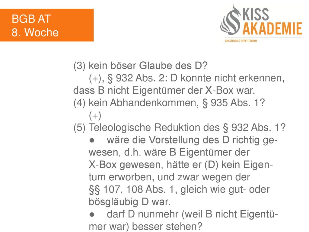BGB AT 8. Woche (3) kein böser Glaube des D