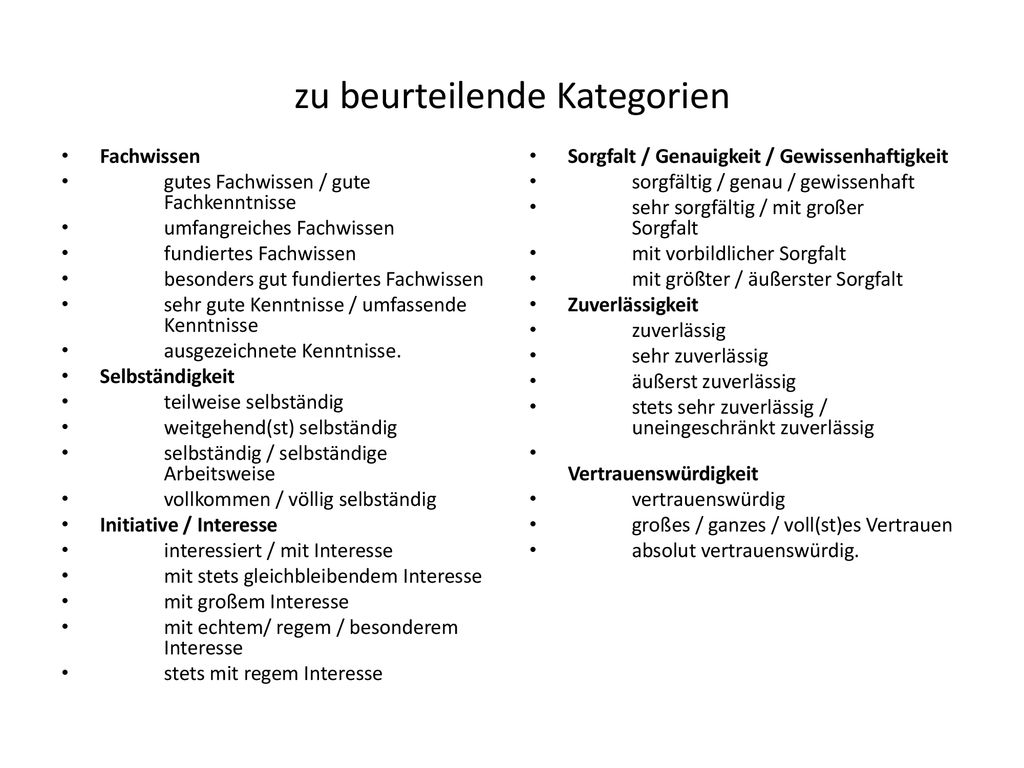 zu beurteilende Kategorien