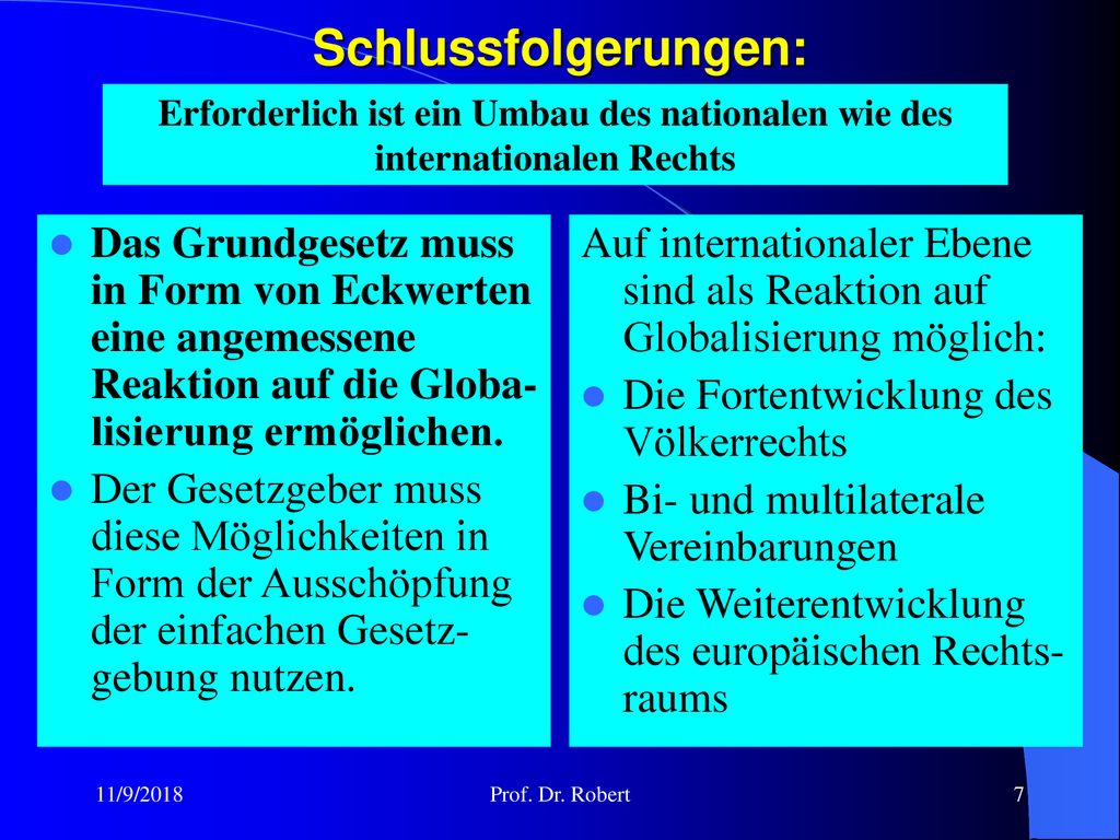 Schlussfolgerungen: Erforderlich ist ein Umbau des nationalen wie des internationalen Rechts.