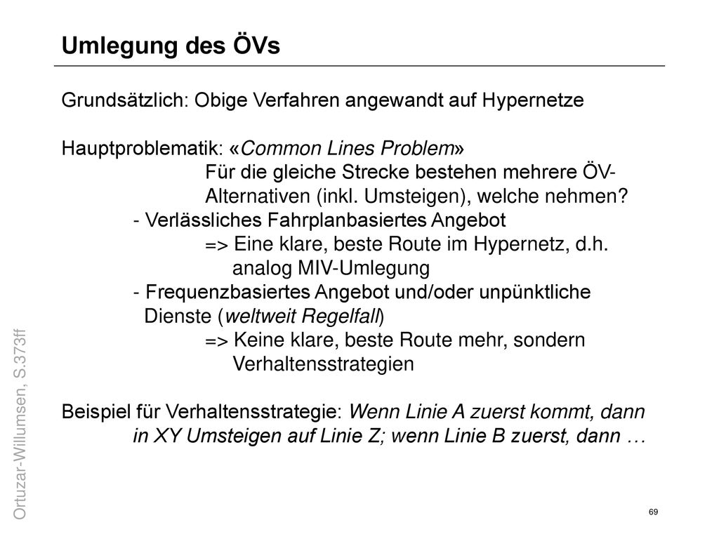 Umlegung des ÖVs Grundsätzlich: Obige Verfahren angewandt auf Hypernetze. Hauptproblematik: «Common Lines Problem»
