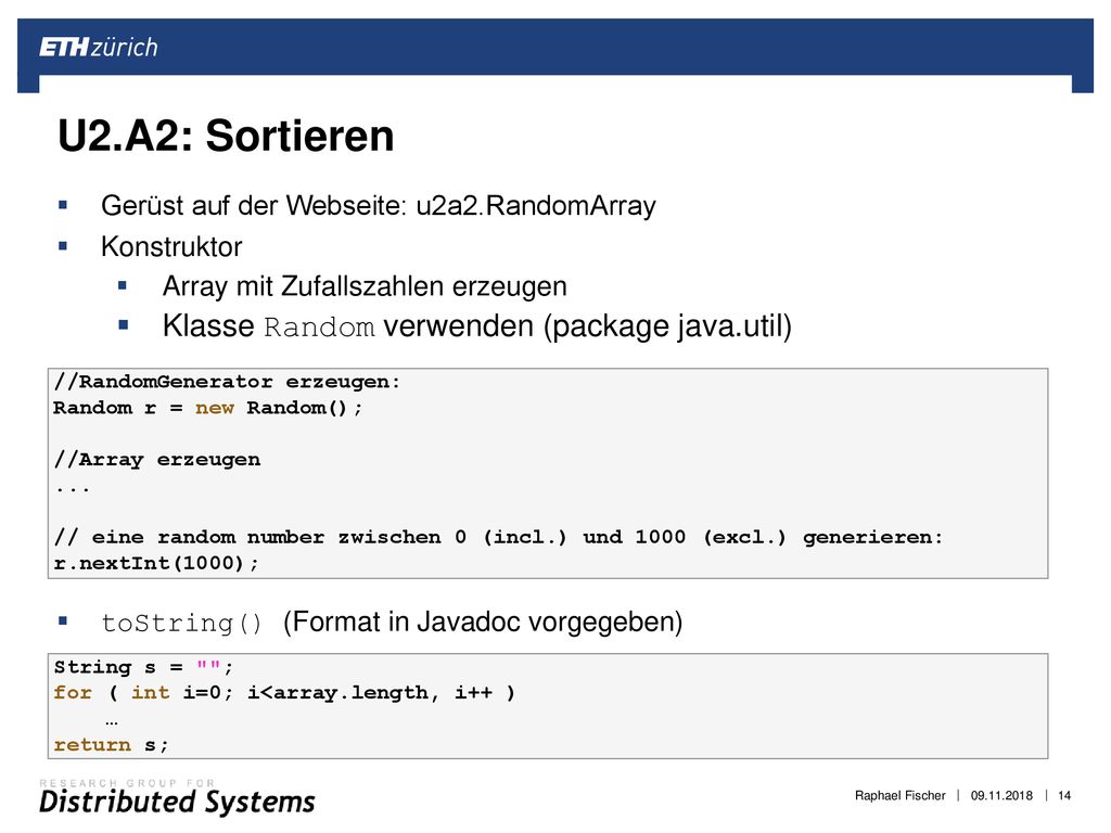 U2.A2: Sortieren Klasse Random verwenden (package java.util)