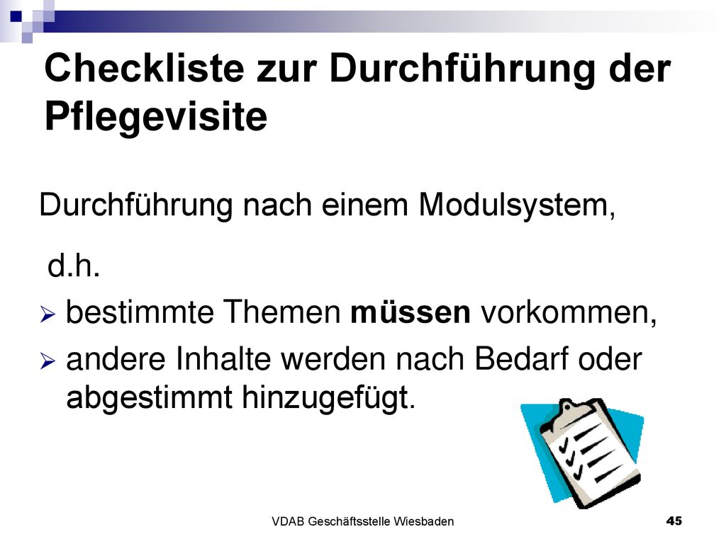 Checkliste zur Durchführung der Pflegevisite