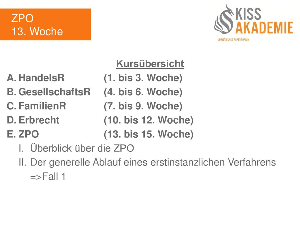 ZPO 13. Woche Kursübersicht A. HandelsR (1. bis 3. Woche)