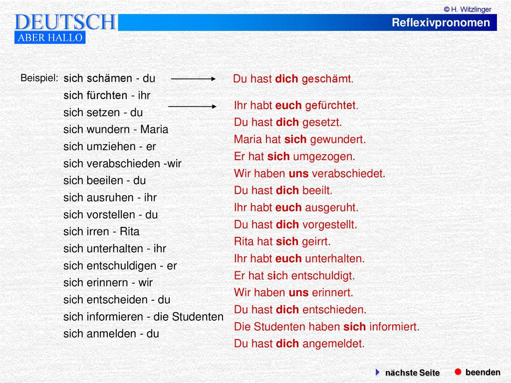 sich verabschieden -wir sich beeilen - du sich ausruhen - ihr