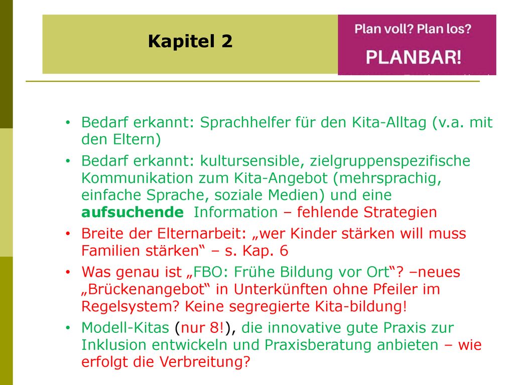 Kapitel 2 Bedarf erkannt: Sprachhelfer für den Kita-Alltag (v.a. mit den Eltern)
