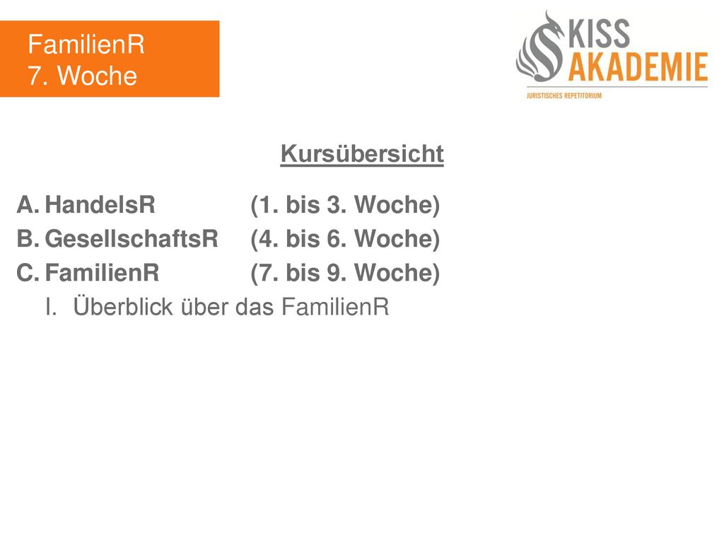 FamilienR 7. Woche Kursübersicht A. HandelsR (1. bis 3. Woche)