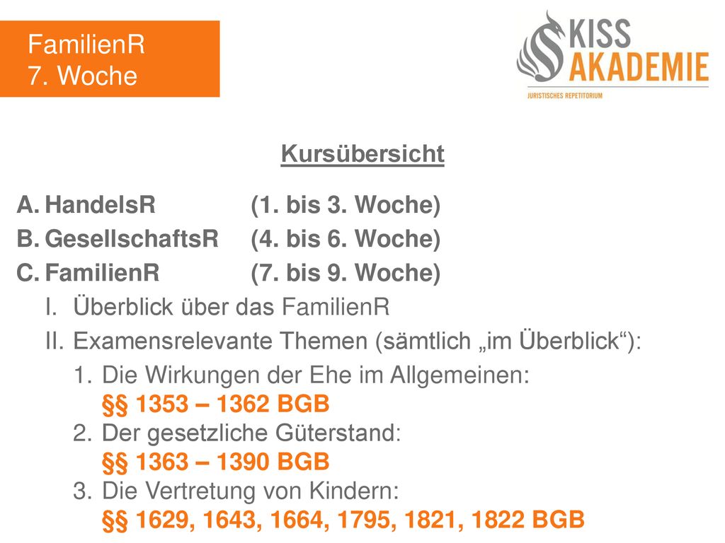 FamilienR 7. Woche Kursübersicht A. HandelsR (1. bis 3. Woche)