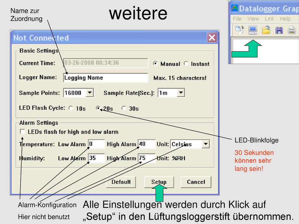 weitere Name zur Zuordnung. LED-Blinkfolge. 30 Sekunden können sehr lang sein!