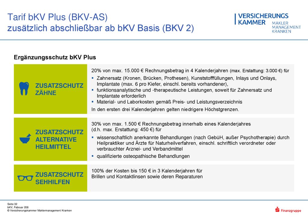 Tarif bKV Plus (BKV-AS) zusätzlich abschließbar ab bKV Basis (BKV 2)