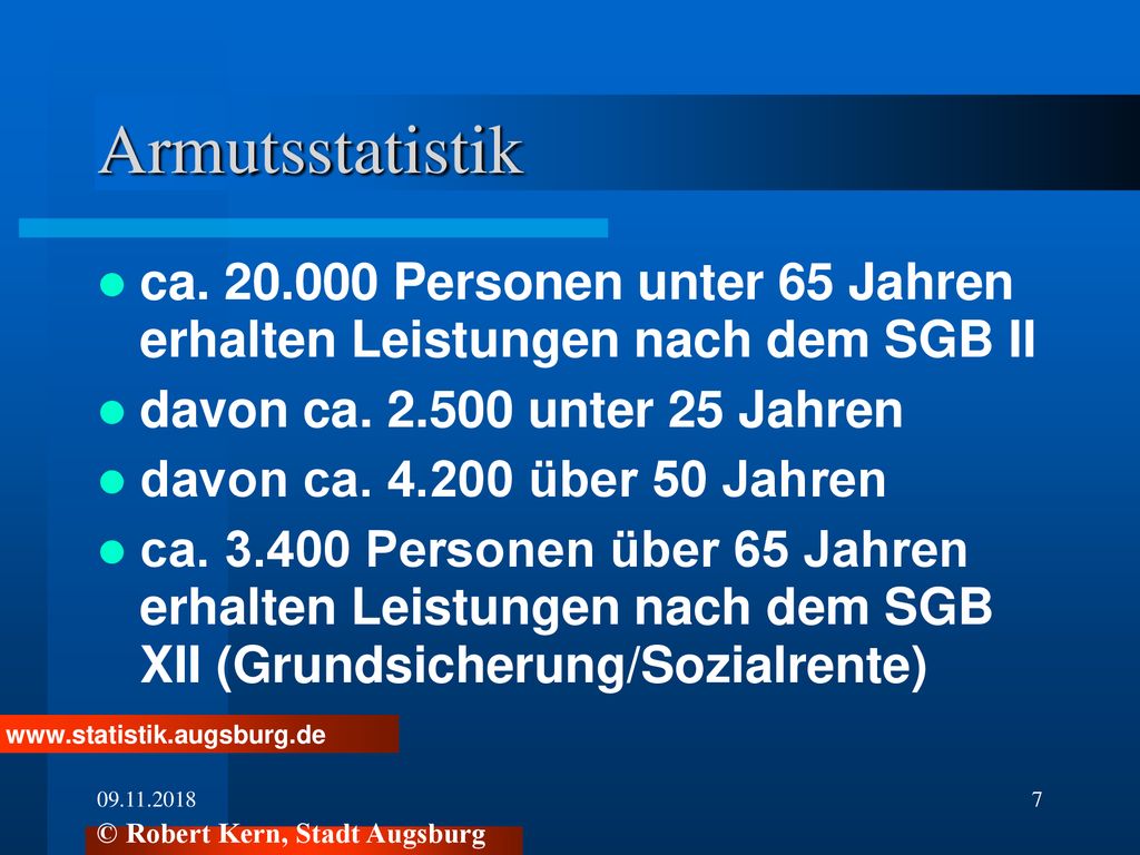 Armutsstatistik ca Personen unter 65 Jahren erhalten Leistungen nach dem SGB II. davon ca unter 25 Jahren.