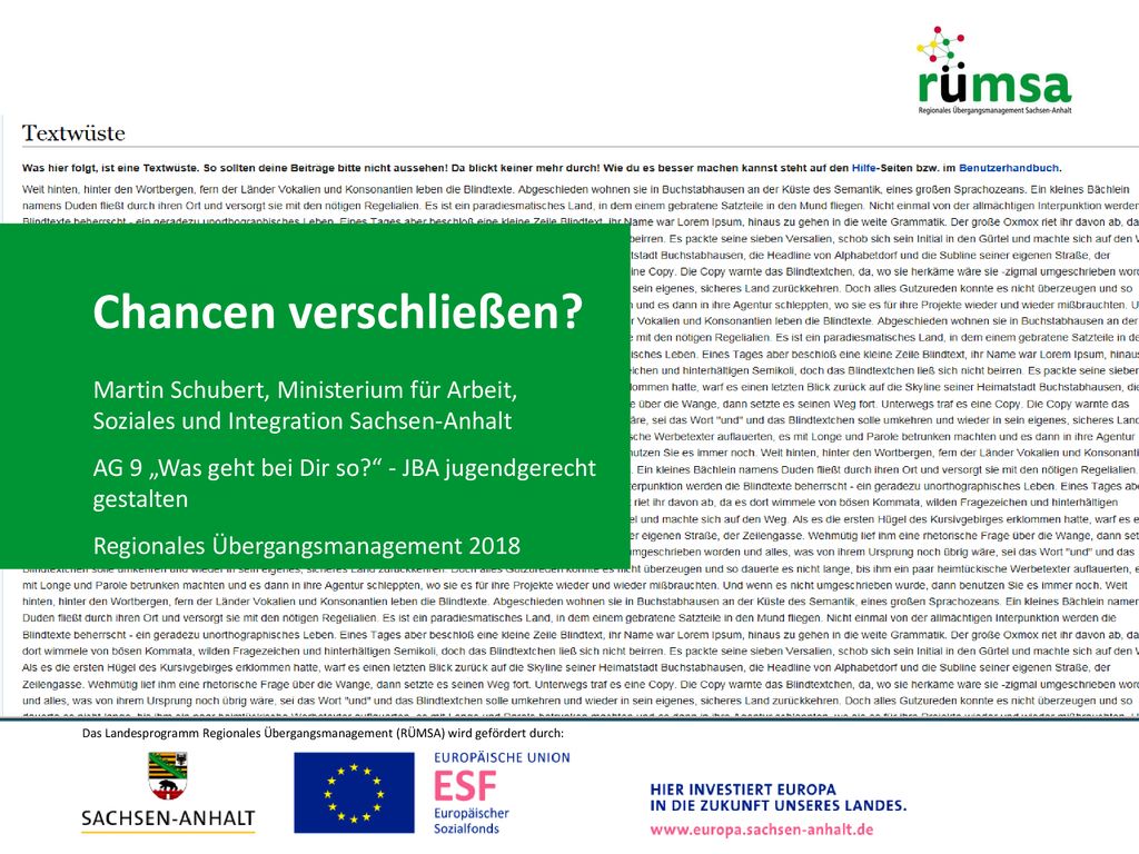 Chancen verschließen Martin Schubert, Ministerium für Arbeit, Soziales und Integration Sachsen-Anhalt.