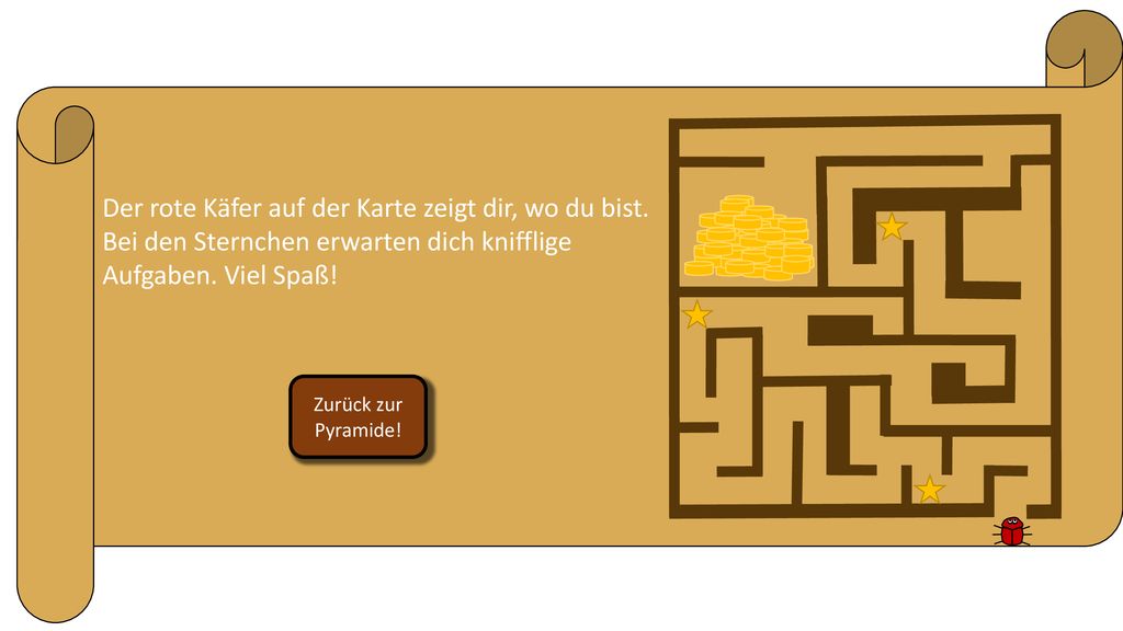 Der rote Käfer auf der Karte zeigt dir, wo du bist.