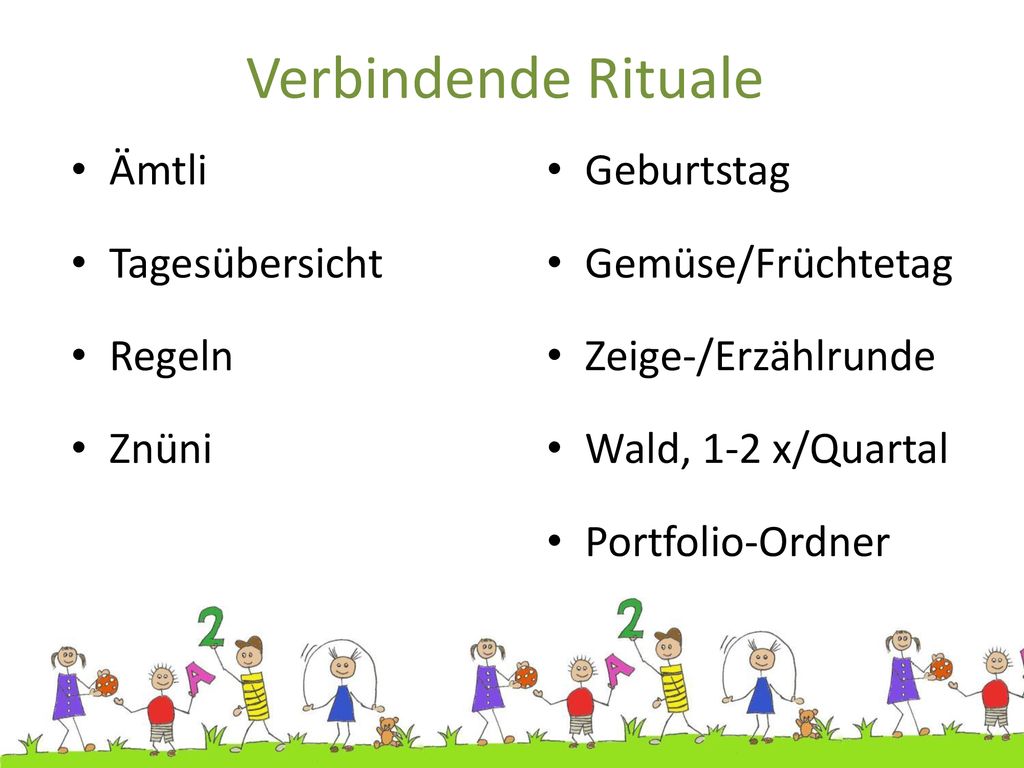 Verbindende Rituale Ämtli Tagesübersicht Regeln Znüni Geburtstag