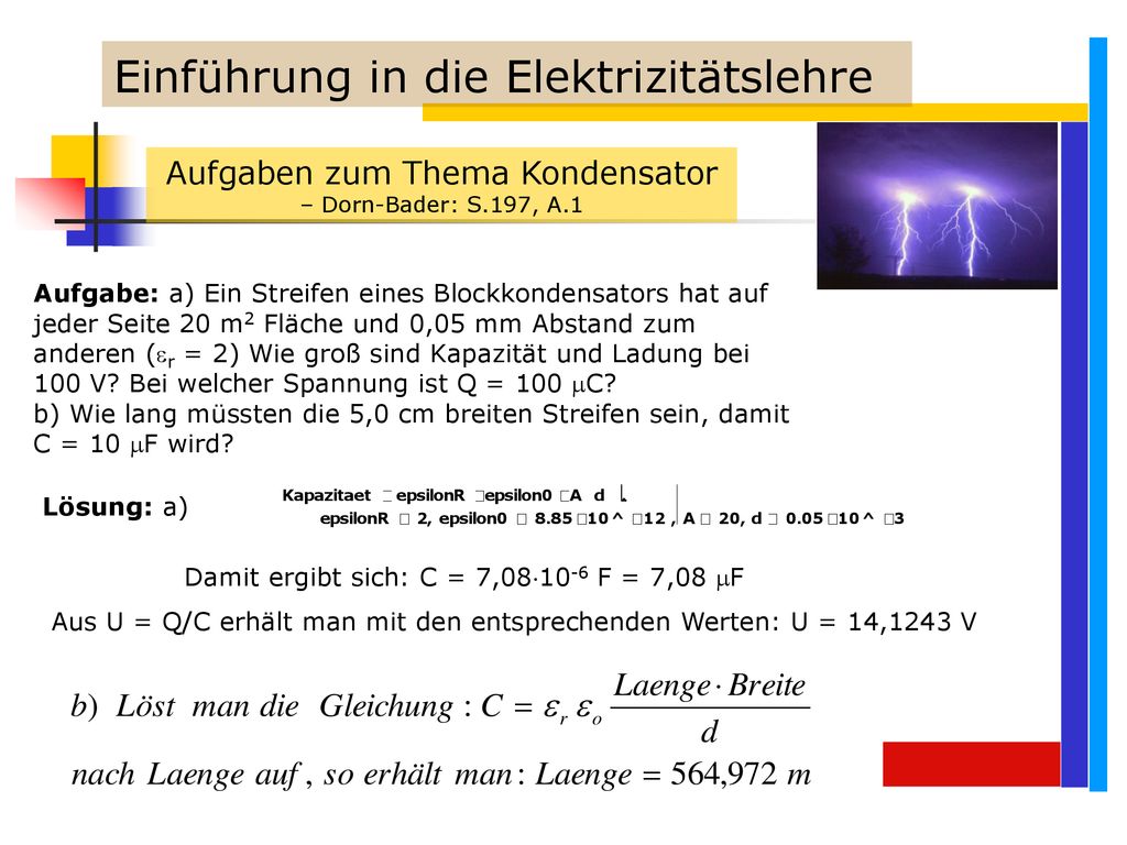 Aufgaben zum Thema Kondensator – Dorn-Bader: S.197, A.1