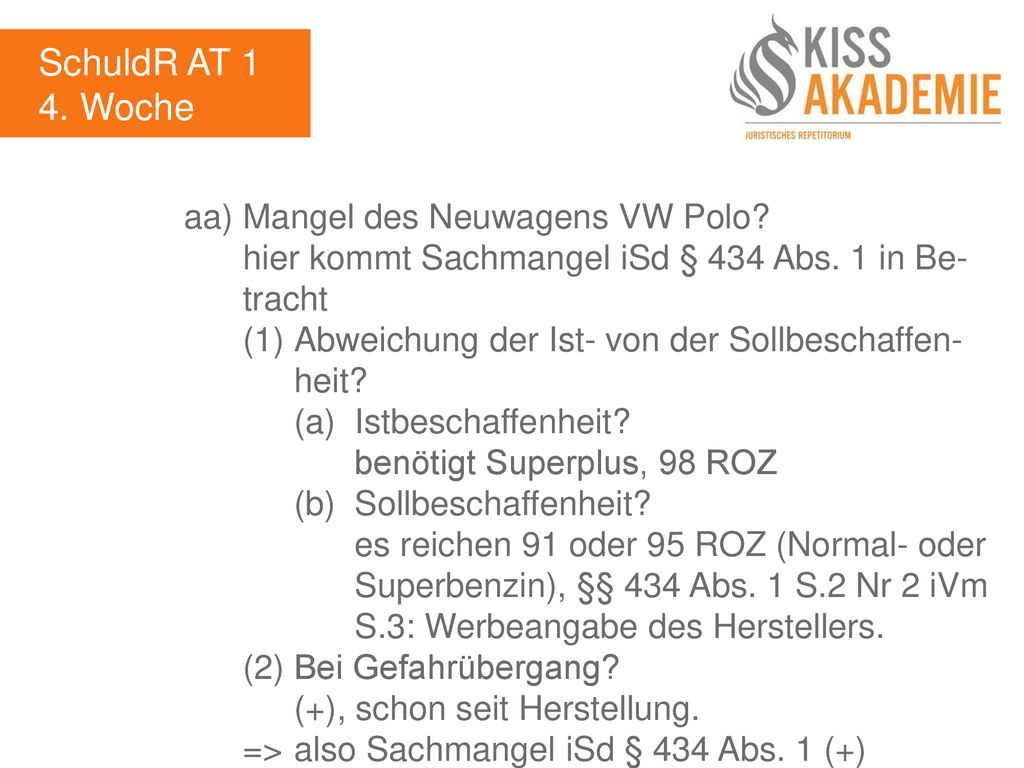 SchuldR AT 1 4. Woche aa) Mangel des Neuwagens VW Polo