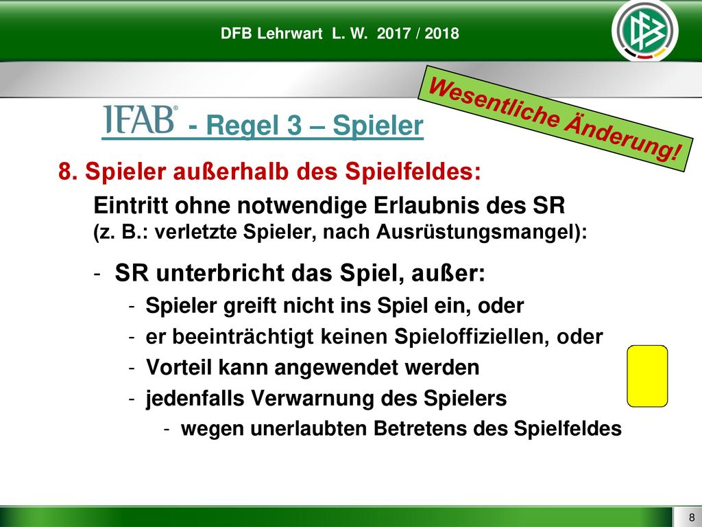 - Regel 3 – Spieler 8. Spieler außerhalb des Spielfeldes: