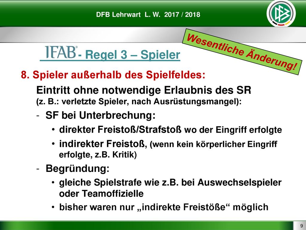 - Regel 3 – Spieler 8. Spieler außerhalb des Spielfeldes:
