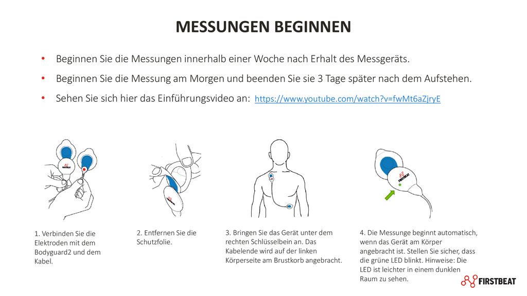 MESSUNGEN BEGINNEN Beginnen Sie die Messungen innerhalb einer Woche nach Erhalt des Messgeräts.